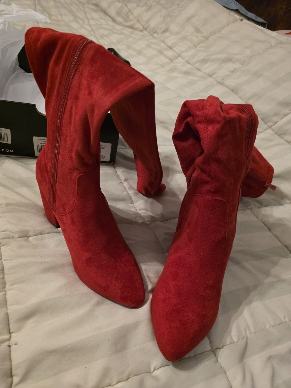 Torrid 8.5 Red Suede Knee-High Block Heel Boots, Wide Calf Approved. - Picture 8 of 11